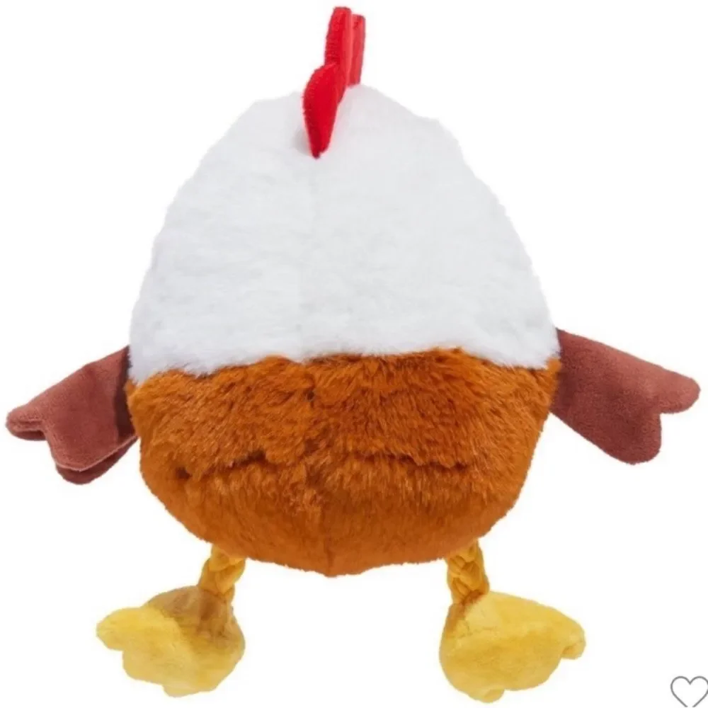 BARK 4.25” Classic Fuzzy Squeaky White Brown Gold Farm Rooster Plush Dog Toy